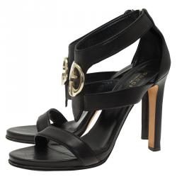 مملوكة مسبقًا Gucci Black Leather GG Back Zip Sandals Size 37.5