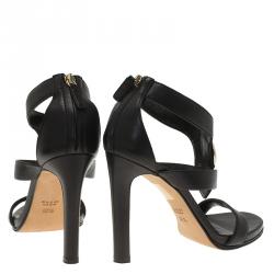 مملوكة مسبقًا Gucci Black Leather GG Back Zip Sandals Size 37.5