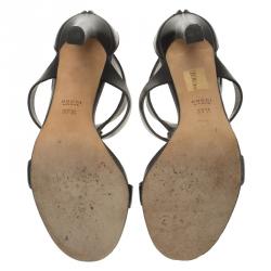 مملوكة مسبقًا Gucci Black Leather GG Back Zip Sandals Size 37.5