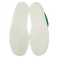 مملوكة مسبقًا Gucci Green Brocade Crystal Lady Bug Slip On Sneakers Size 37.5
