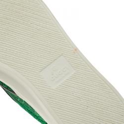 مملوكة مسبقًا Gucci Green Brocade Crystal Lady Bug Slip On Sneakers Size 37.5