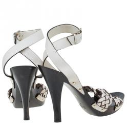 Pre Owned صندل غوتشي بسيور للكاحل كريس كروس جلد مضفر كريمي مقاس 37.5