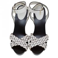 Pre Owned صندل غوتشي بسيور للكاحل كريس كروس جلد مضفر كريمي مقاس 37.5