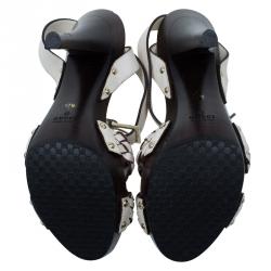 Pre Owned صندل غوتشي بسيور للكاحل كريس كروس جلد مضفر كريمي مقاس 37.5