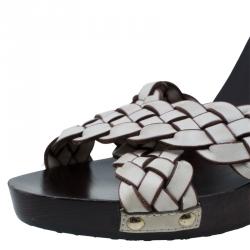 Pre Owned صندل غوتشي بسيور للكاحل كريس كروس جلد مضفر كريمي مقاس 37.5