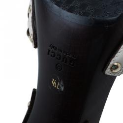 Pre Owned صندل غوتشي بسيور للكاحل كريس كروس جلد مضفر كريمي مقاس 37.5