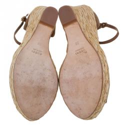 Pre Owned Gucci Brown Suede Ankle Strap Woven Jute Platform Wedges Size 39