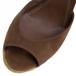 Pre Owned Gucci Brown Suede Ankle Strap Woven Jute Platform Wedges Size 39