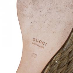 Pre Owned Gucci Brown Suede Ankle Strap Woven Jute Platform Wedges Size 39