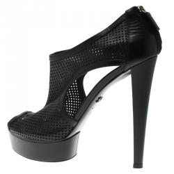 Pre Owned Gucci Black Perforated Leather Kim Platform Ankle Boots Size 39.5