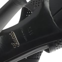 Pre Owned Gucci Black Perforated Leather Kim Platform Ankle Boots Size 39.5