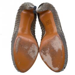 Pre Owned حذاء كعب عالي غوتشي جلد ثعبان بني نعل سميك مقاس 38