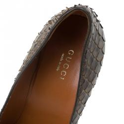 Pre Owned حذاء كعب عالي غوتشي جلد ثعبان بني نعل سميك مقاس 38