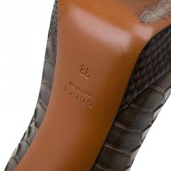 Pre Owned حذاء كعب عالي غوتشي جلد ثعبان بني نعل سميك مقاس 38