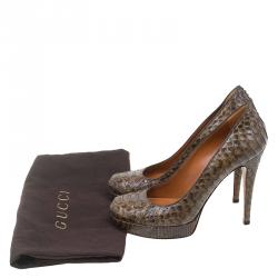 Pre Owned حذاء كعب عالي غوتشي جلد ثعبان بني نعل سميك مقاس 38