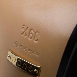 Pre Owned Gucci Black Leather GG Pearl Embellished Web Detail Loafer Mules Size 39.5