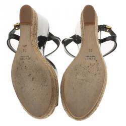 Pre Owned Gucci Black Patent Hollie Wedge Sandals Size 38