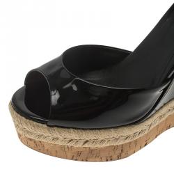 Pre Owned Gucci Black Patent Hollie Wedge Sandals Size 38