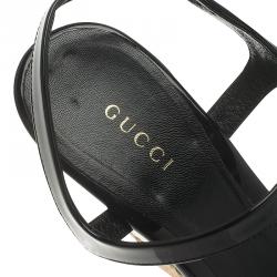 Pre Owned Gucci Black Patent Hollie Wedge Sandals Size 38