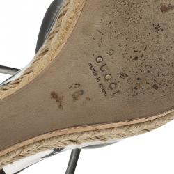 Pre Owned Gucci Black Patent Hollie Wedge Sandals Size 38