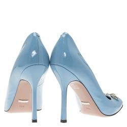 Pre Owned Gucci Blue Patent Jolene Horsebit Pumps Size 39.5