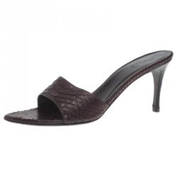 Pre Owned Gucci Brown Python Slides Size 39