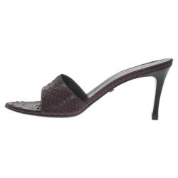 Pre Owned Gucci Brown Python Slides Size 39