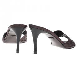 Pre Owned Gucci Brown Python Slides Size 39