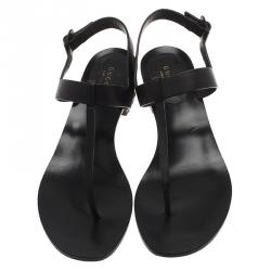 مملوكة مسبقًا صندل إصبع غوتشي داليا جلد أسود بكعب بامبو مقاس 40