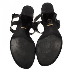 مملوكة مسبقًا صندل إصبع غوتشي داليا جلد أسود بكعب بامبو مقاس 40