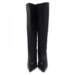 Pre Owned Gucci Black Leather Back Zipper Knee Boots Size 36.5