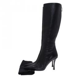 Pre Owned Gucci Black Leather Back Zipper Knee Boots Size 36.5