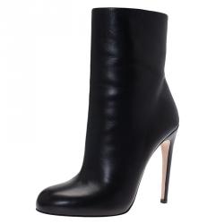 Pre Owned Gucci Black Leather Ankle Boots Size 39