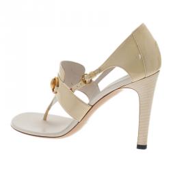 Pre Owned Gucci Cream Patent Horsebit Thong Sandals Size 36