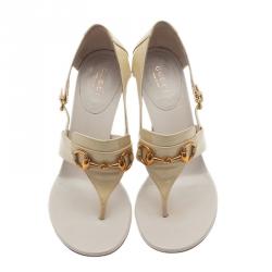 Pre Owned Gucci Cream Patent Horsebit Thong Sandals Size 36