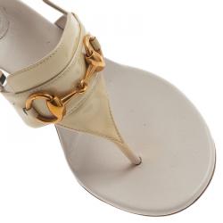 Pre Owned Gucci Cream Patent Horsebit Thong Sandals Size 36