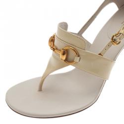 Pre Owned Gucci Cream Patent Horsebit Thong Sandals Size 36