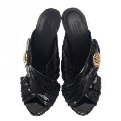 Pre Owned Gucci Black Patent Hysteria Clogs Size 37.5