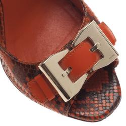 Pre Owned حذاء غوتشي جلد ثعبان برتقالي بفيونكة وأبزيم مقدمة مفتوحة مقاس 37