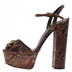 Gucci Brown Python Claudie Horsebit Platform Sandals Size 37 Gucci ...