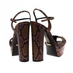 Pre Owned Gucci Brown Python Claudie Horsebit Platform Sandals Size 37
