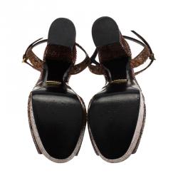 Pre Owned Gucci Brown Python Claudie Horsebit Platform Sandals Size 37