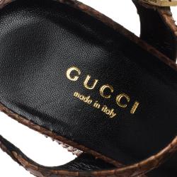 Pre Owned Gucci Brown Python Claudie Horsebit Platform Sandals Size 37