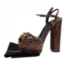 Pre Owned Gucci Brown Python Claudie Horsebit Platform Sandals Size 37