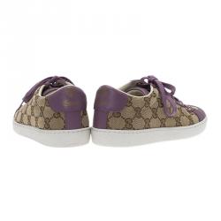 Pre Owned Gucci Purple Leather and Guccissima Canvas Sneakers Size 35