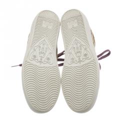 Pre Owned Gucci Purple Leather and Guccissima Canvas Sneakers Size 35