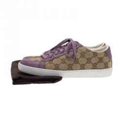 Pre Owned Gucci Purple Leather and Guccissima Canvas Sneakers Size 35