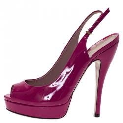 Pre Owned Gucci Pink Patent Lisbeth Platform Slingback Sandals Size 38.5