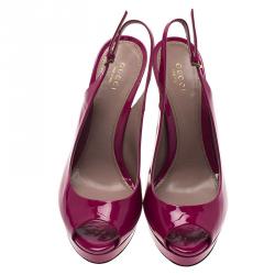 Pre Owned Gucci Pink Patent Lisbeth Platform Slingback Sandals Size 38.5