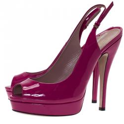 Pre Owned Gucci Pink Patent Lisbeth Platform Slingback Sandals Size 38.5